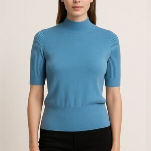 Maria di Ripabianca Italy Light Blue 100% Cashmere Short Sleeve Sweater- Size 12